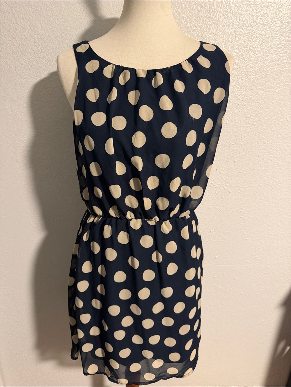 love on a hanger Navy and Cream Polka Dot Sleeveless Mini Dress